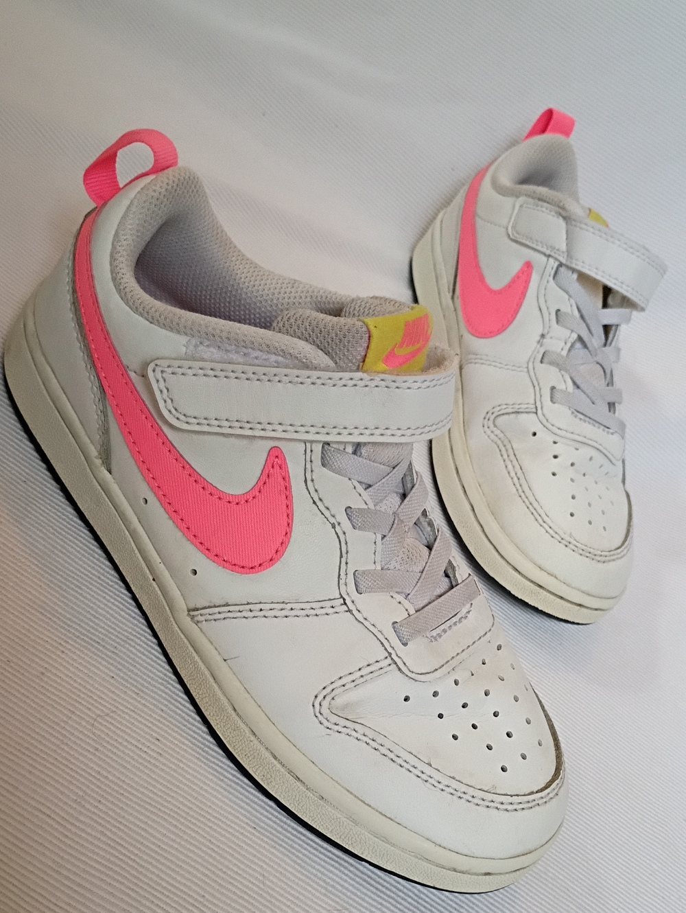 Nike Kids White Sneakers with Pink Swoosh
